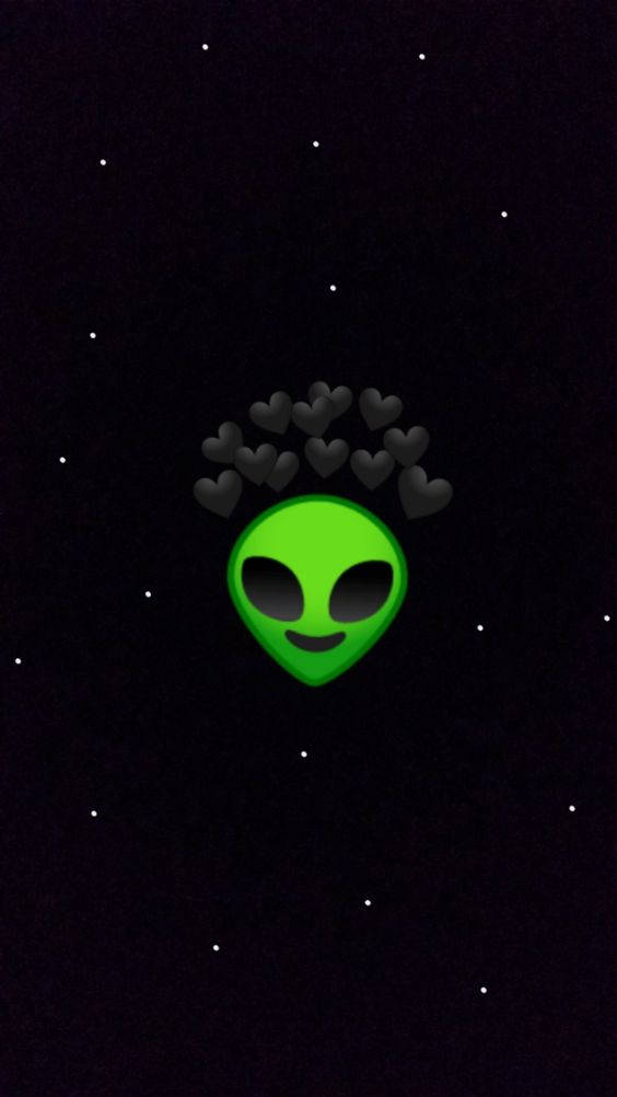 一個綠色外星人，有心形頭髮，漂浮在星空夜空中。
