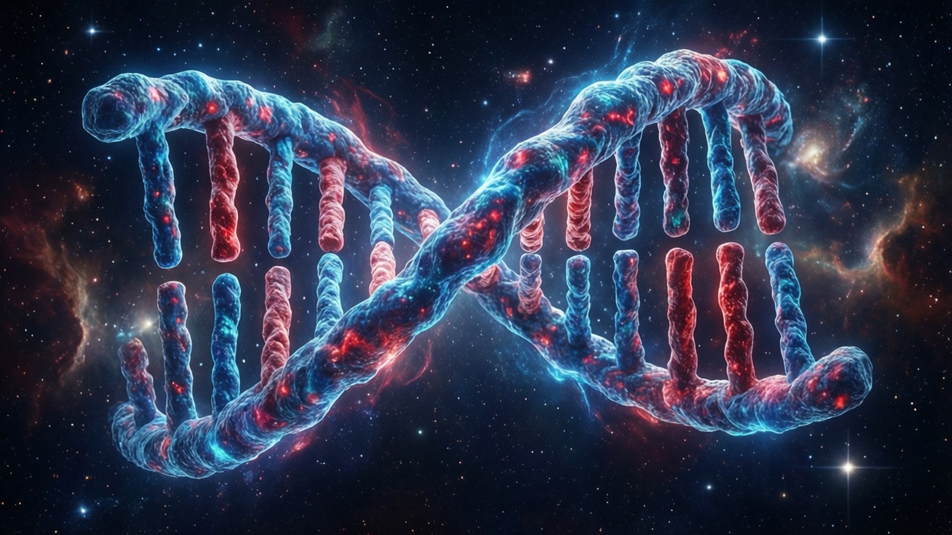 在繁星宇宙星雲中發光的DNA雙螺旋