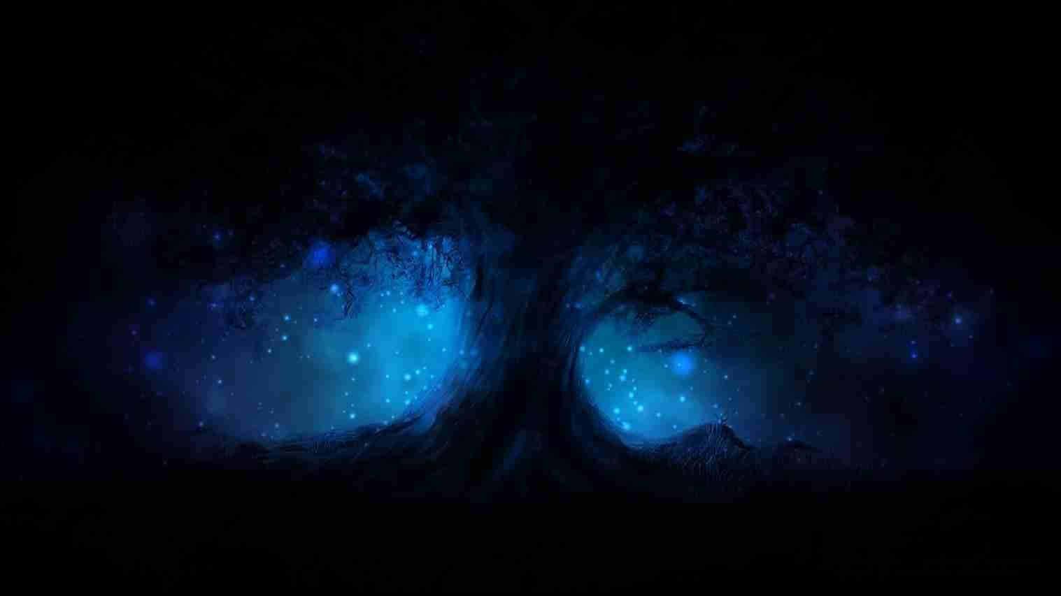 星空虛空中的兩顆發光藍色宇宙眼睛