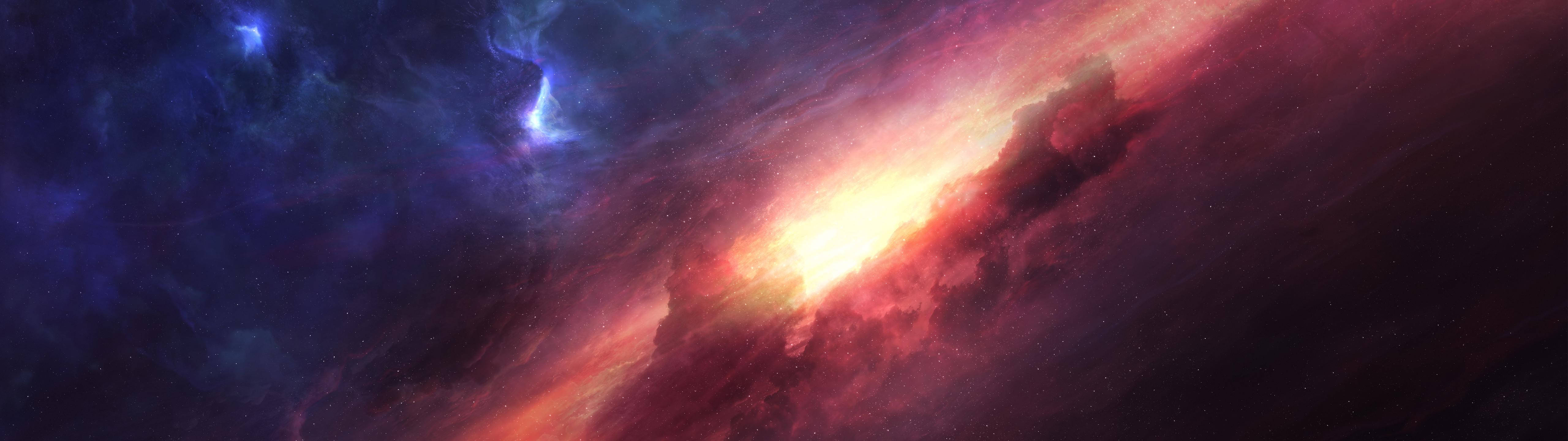 在深空中帶有發光星星和旋轉雲團的多彩宇宙星雲。