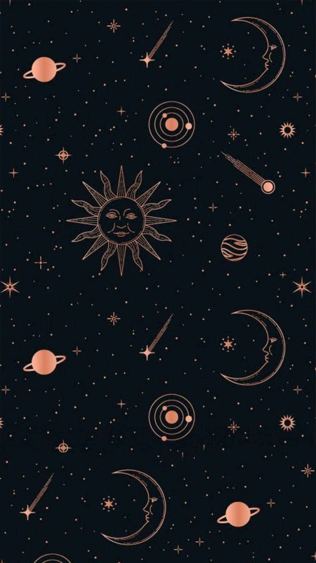 帶有笑臉的天體在黑暗天空的星星之間漂浮。