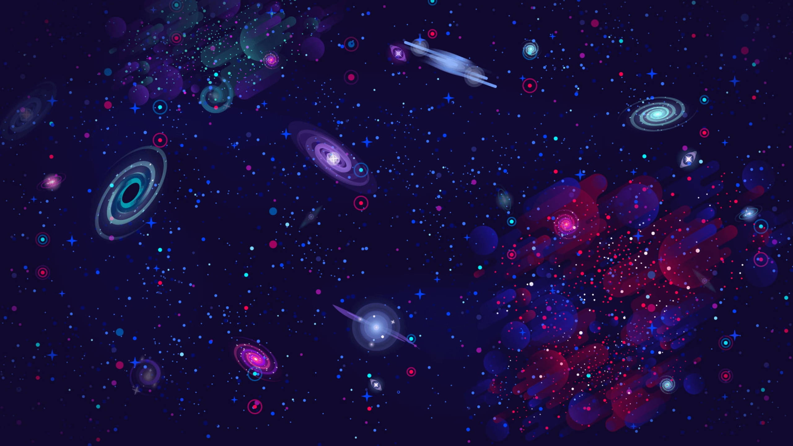 宇宙與星系 壁紙 — 充滿活力的宇宙場景，發光的星系、星雲和星星在深紫色夜空中閃耀。