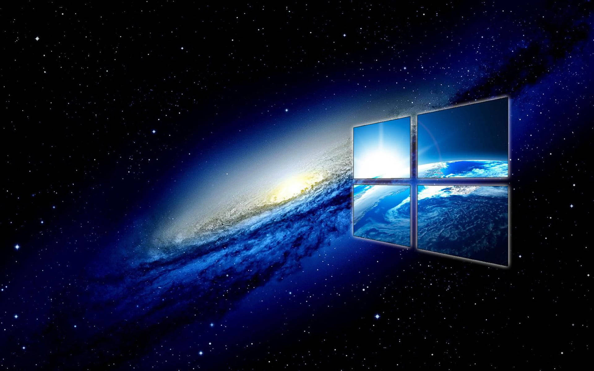 Windows標誌窗戶顯示地球和星系在太空中 — 背景 壁紙