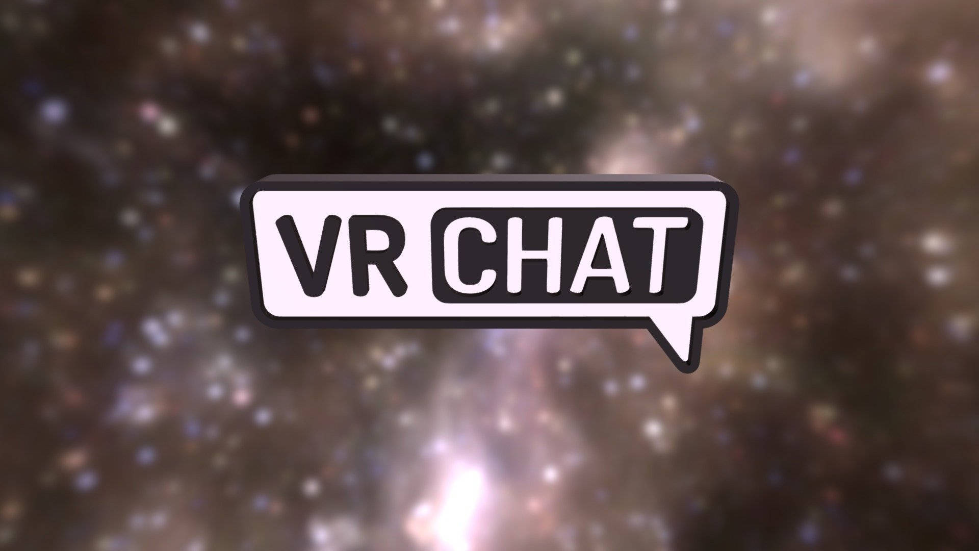 宇宙風Vrchat標誌 壁紙 — 一個大膽的VR CHAT標誌在對話氣泡中漂浮，背景是宇宙星雲，帶有閃爍的星星和柔和的紫色色調。