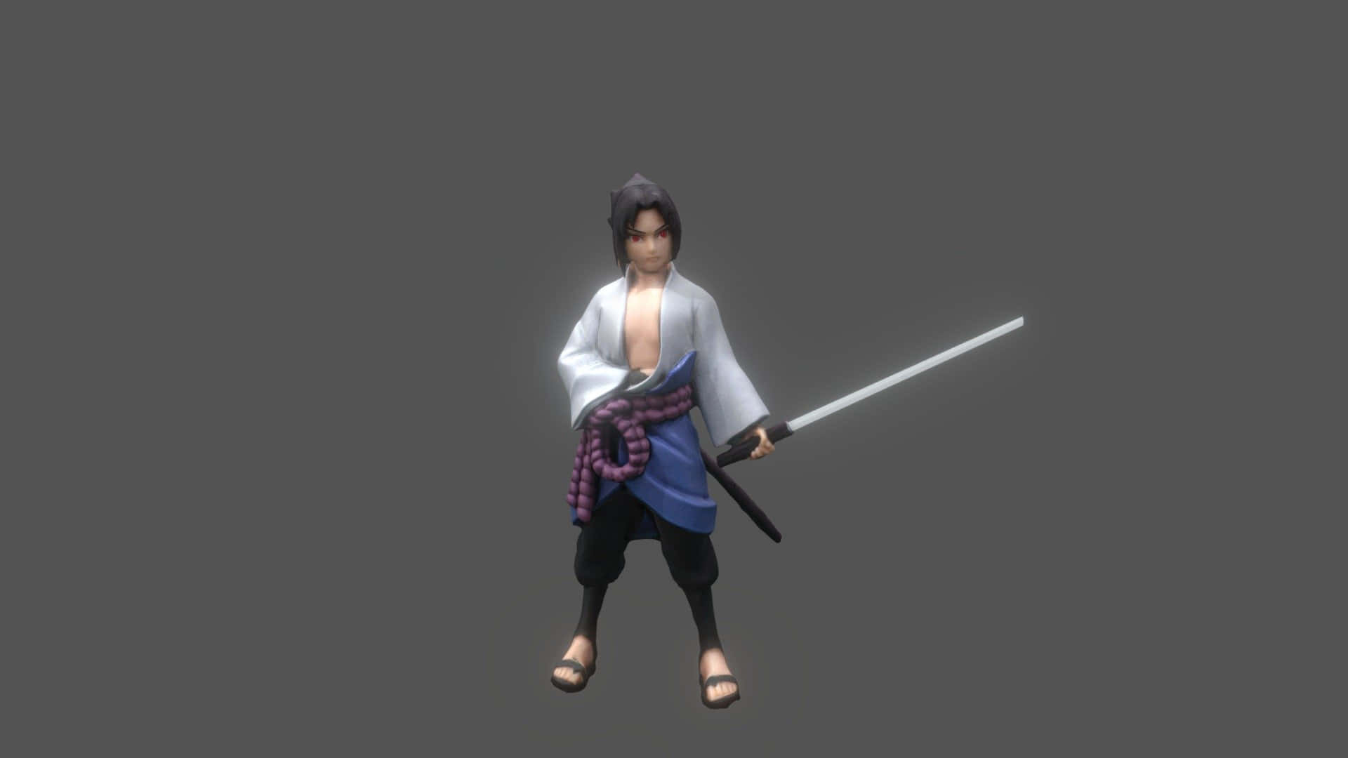 穿著傳統服裝的動漫戰士手持發光劍。