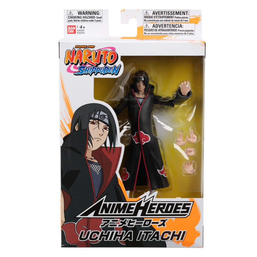 Anime Heroes 宇智波鼬可動人偶，身穿曉組織斗篷，附可互換手部零件，置於包裝內。