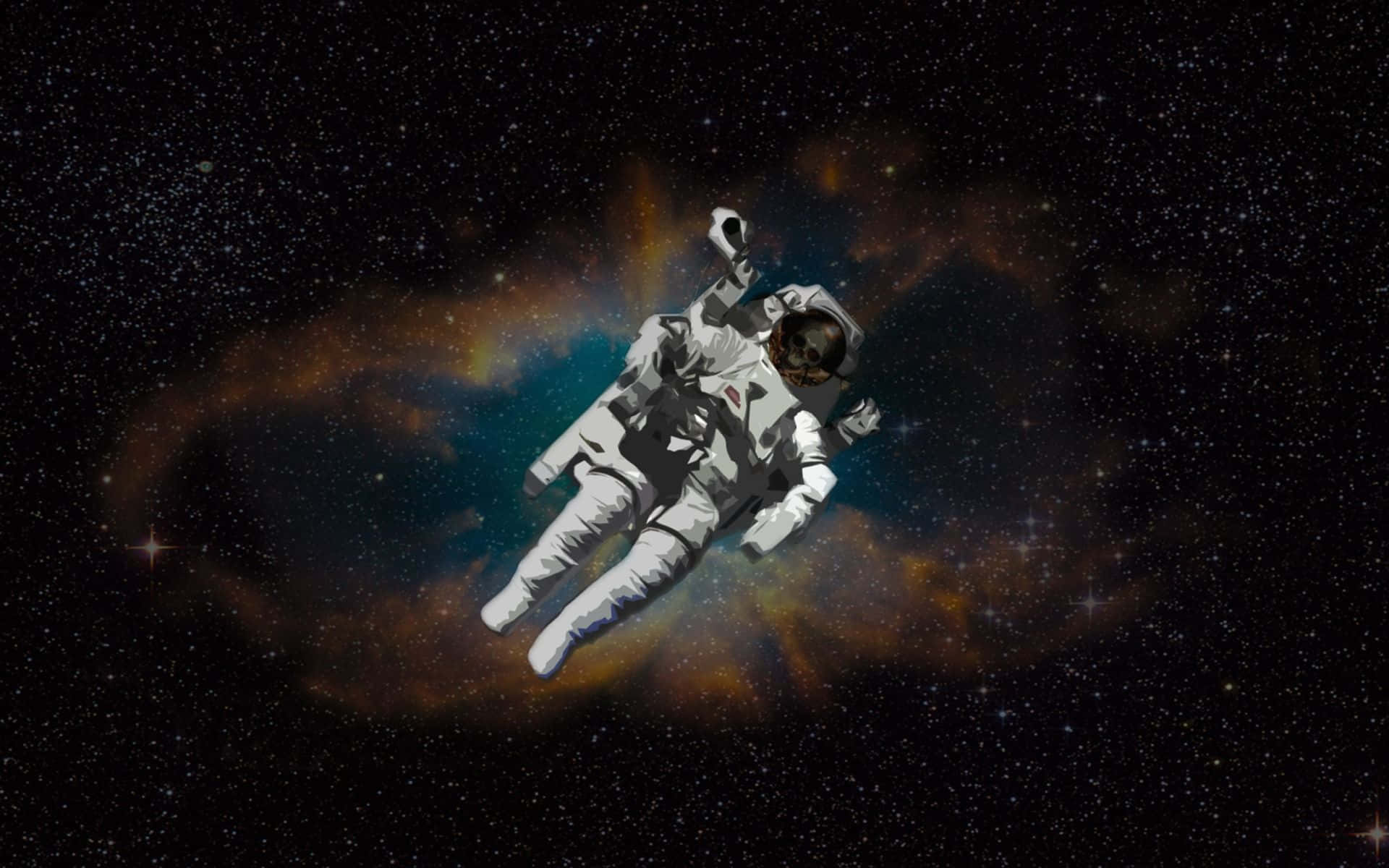 太空人在有星星的彩色星雲附近太空漂流。