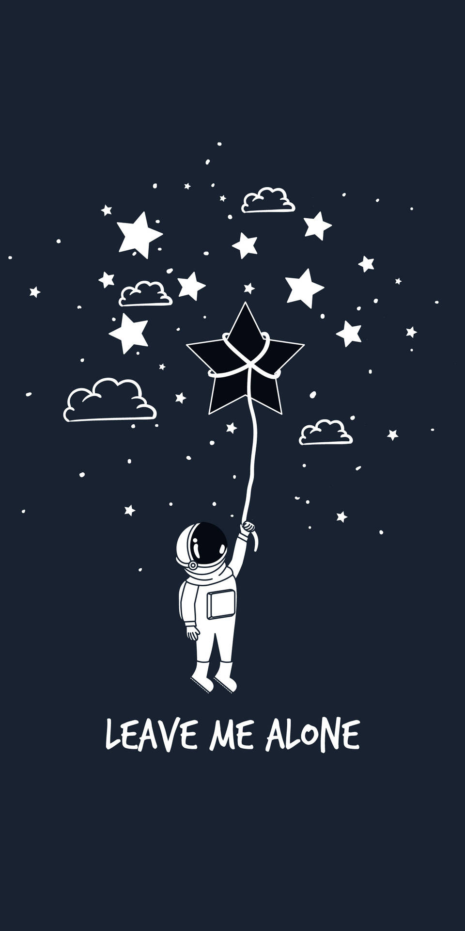 太空人在夜空手持星形氣球，附有文字 leave me alone