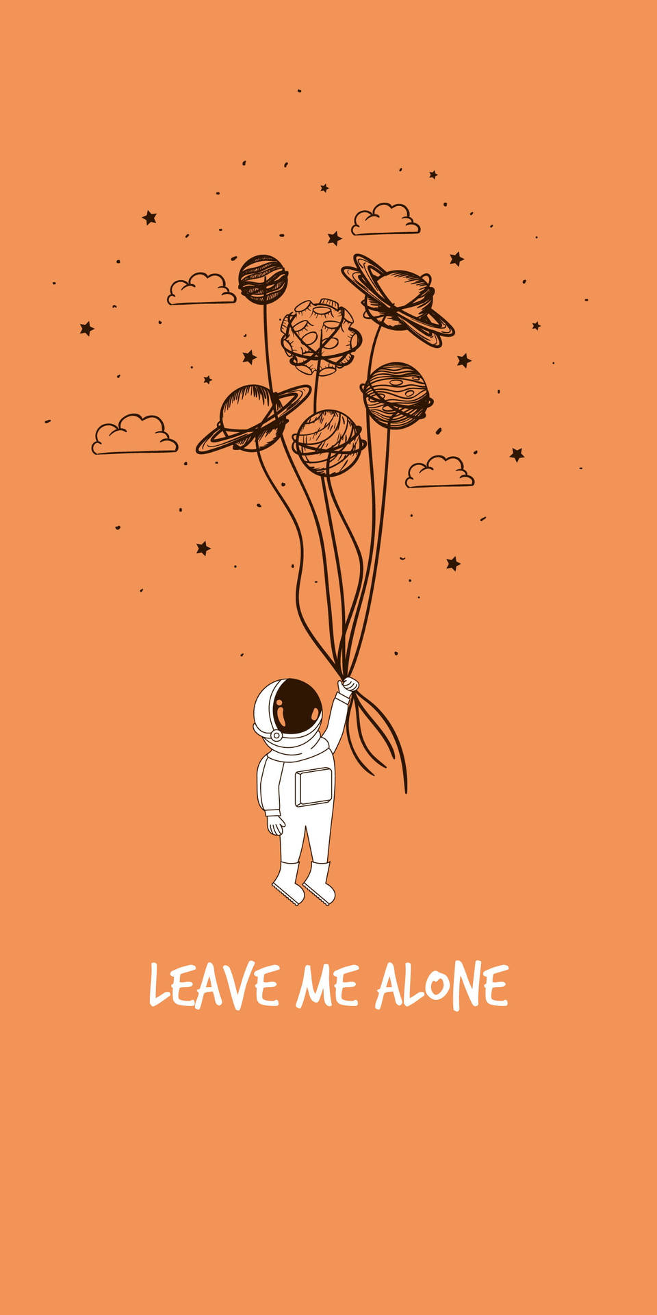 太空人手持行星氣球，帶有文字 leave me alone