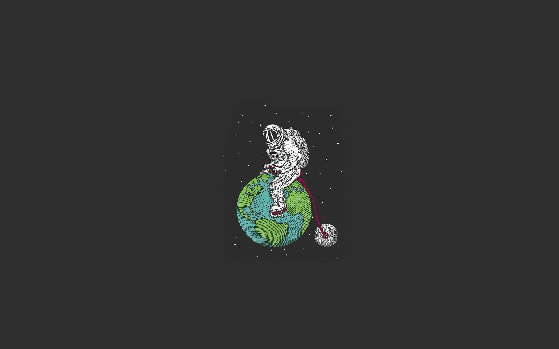 太空人騎著以地球為前輪的自行車在太空。