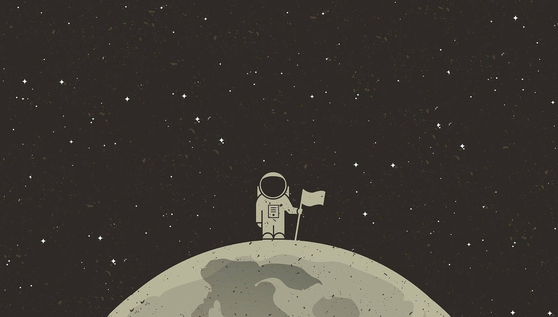 太空人在星空下的月球表面插旗