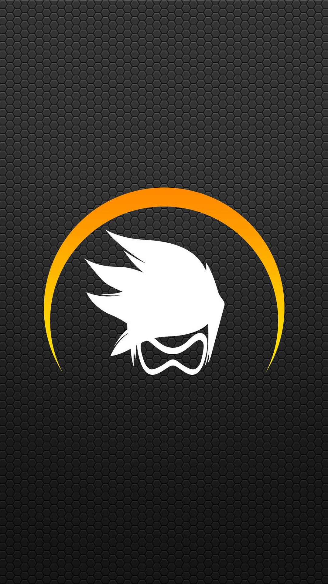Overwatch英雄標誌，帶有橙色弧線，位於黑色六角形背景上