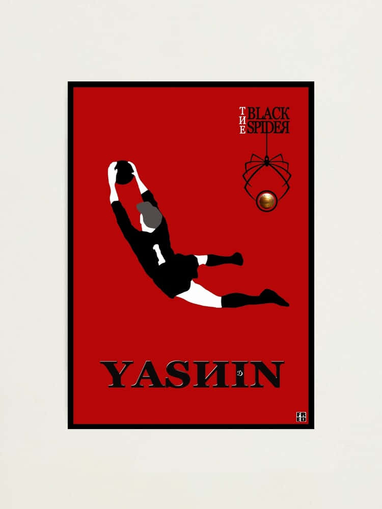 極簡風格海報，描繪守門員Yashin飛身撲球，帶有「The Black Spider」文字。