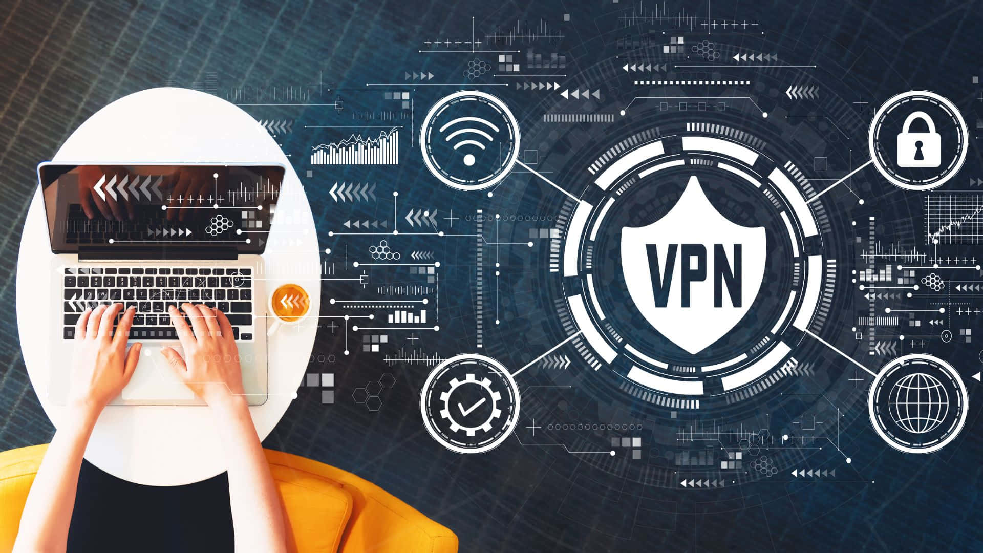 使用筆記型電腦的人，疊加了數位VPN安全介面