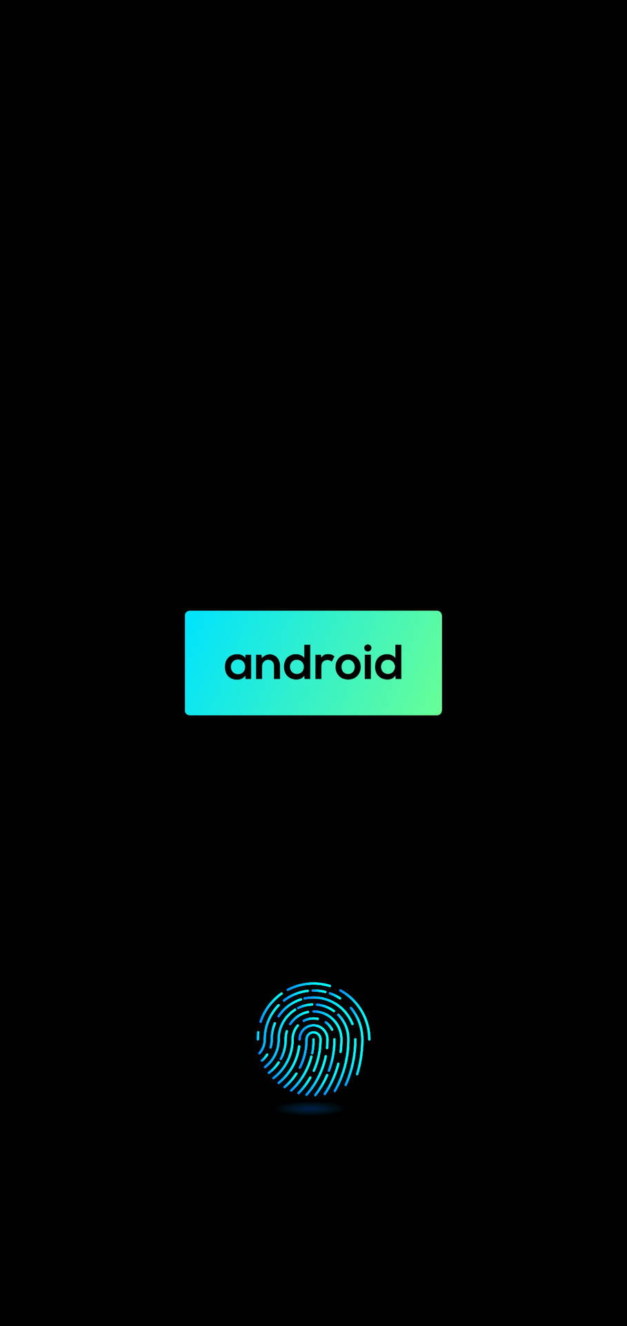 Android標誌和指紋圖示在黑色背景上發光