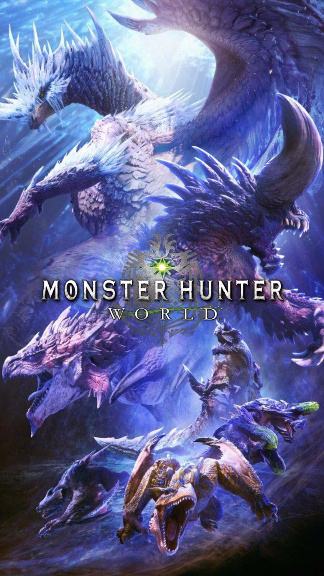 來自《魔物獵人 世界》的水下戰鬥場景中的怪物和獵人。