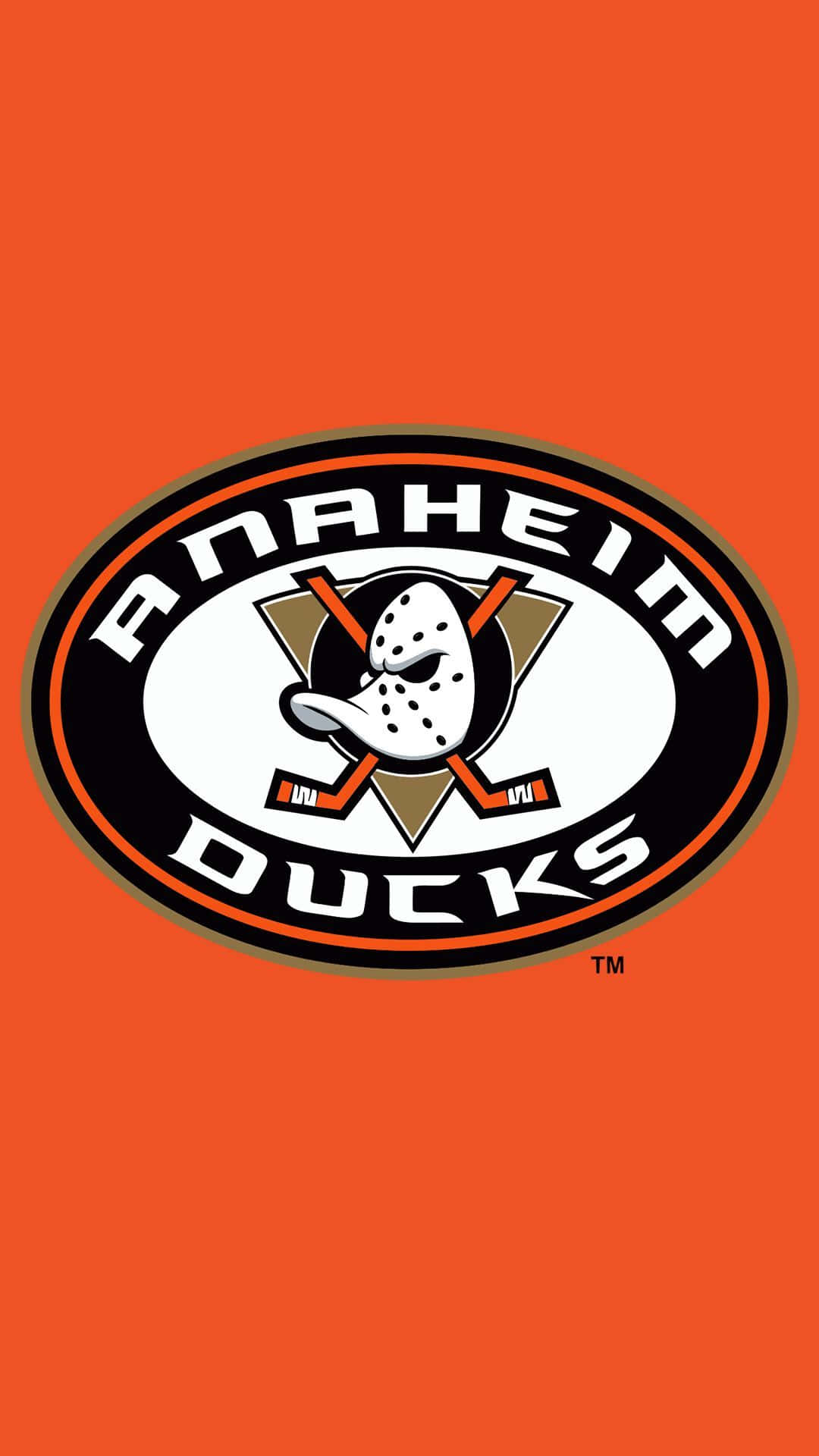 橙色背景上的 Anaheim Ducks 冰球隊標誌