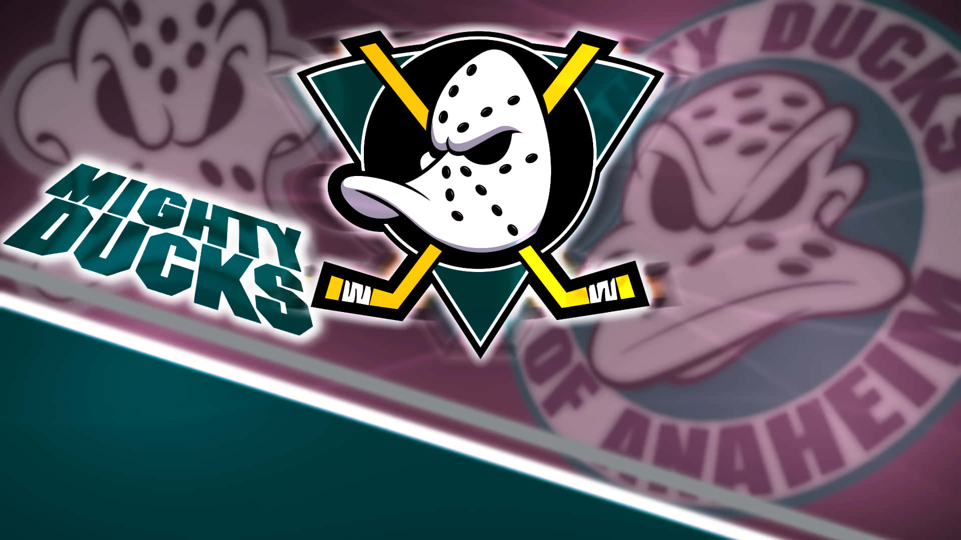 Mighty Ducks of Anaheim曲棍球隊標誌，帶有守門員面具和交叉的球棒。