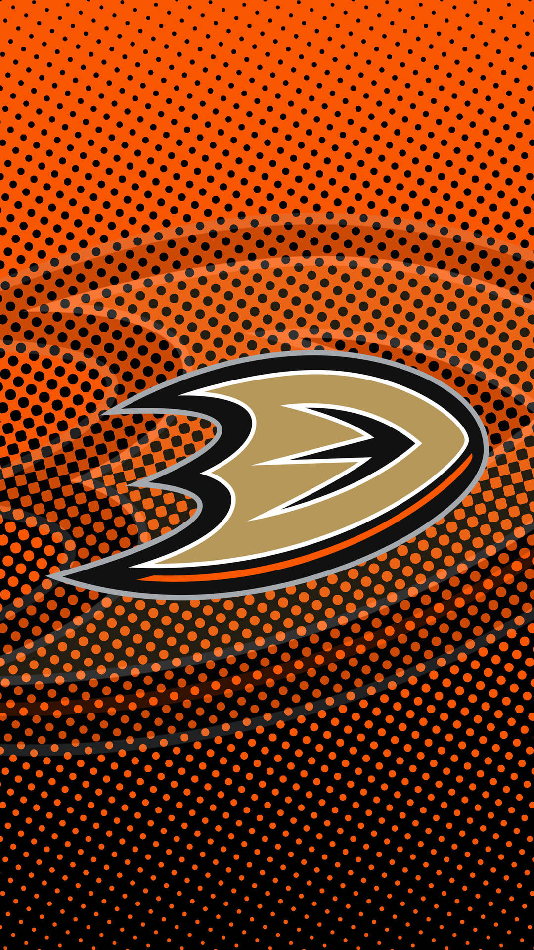 Anaheim Ducks 冰球隊標誌在橙色和黑色半色調背景上。