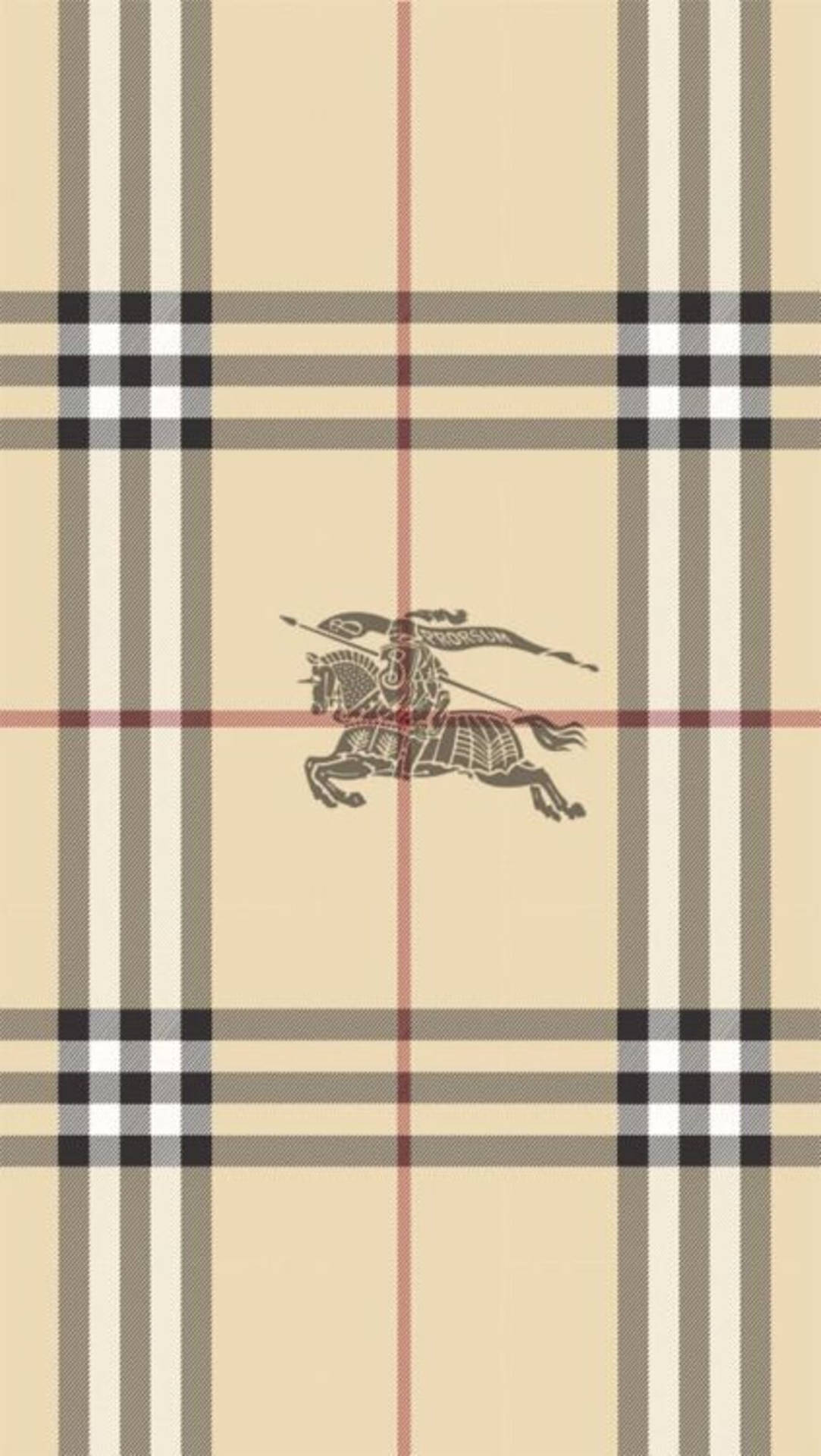 Burberry 經典格紋圖案，中央有騎士標誌。