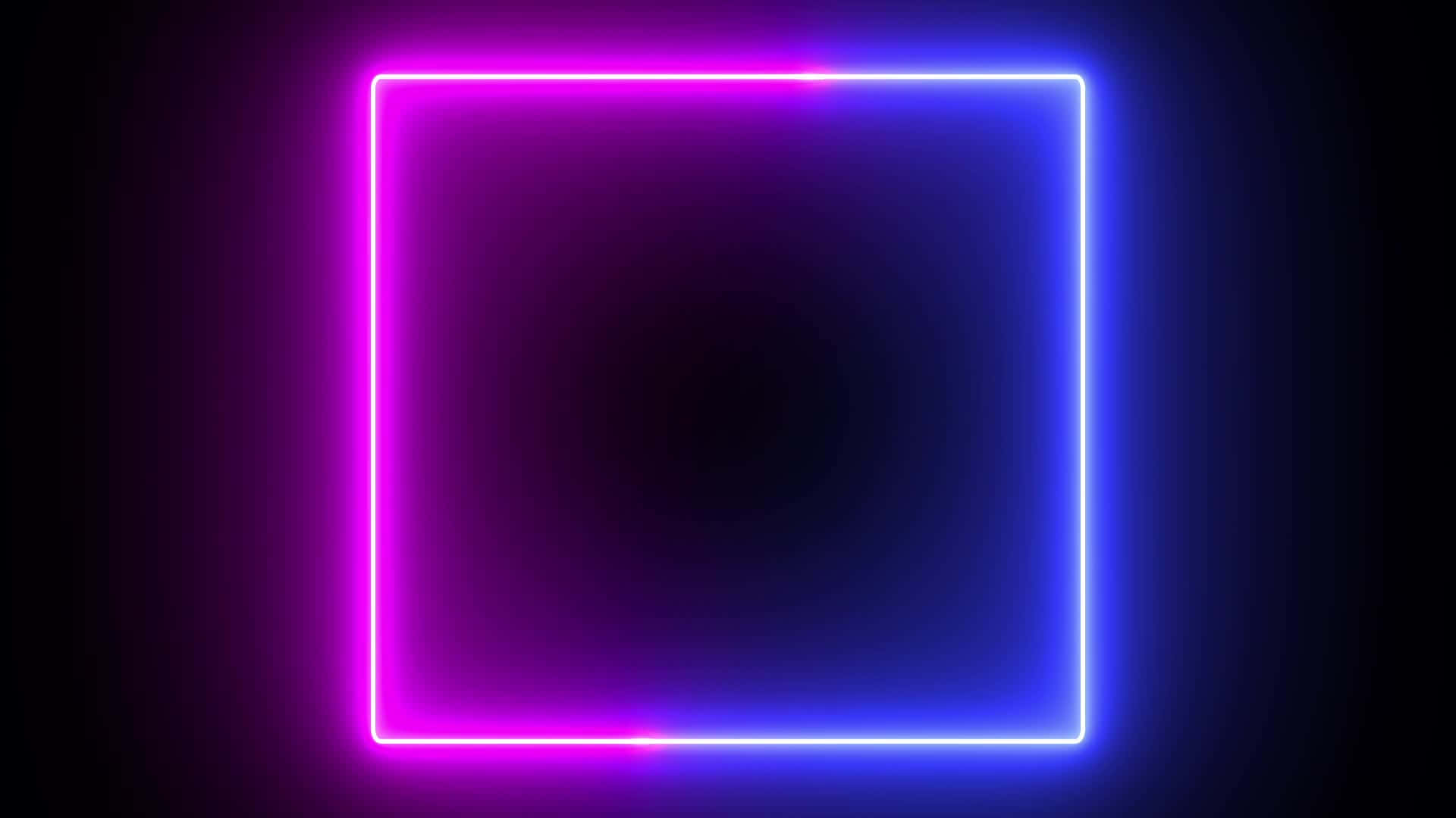 完美方形 壁紙 — 一個發光的霓虹方形框架在深色漸變背景上閃爍著充滿活力的粉紅色和藍色光芒。