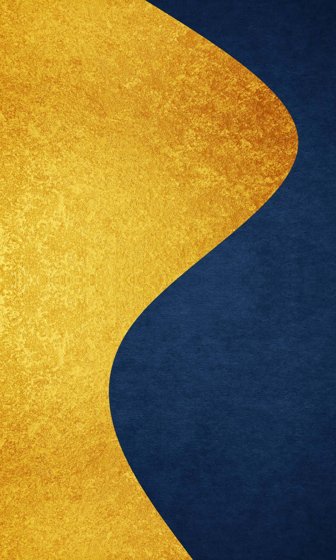 帶有金色和藍色紋理彎曲形狀的抽象牆紙。