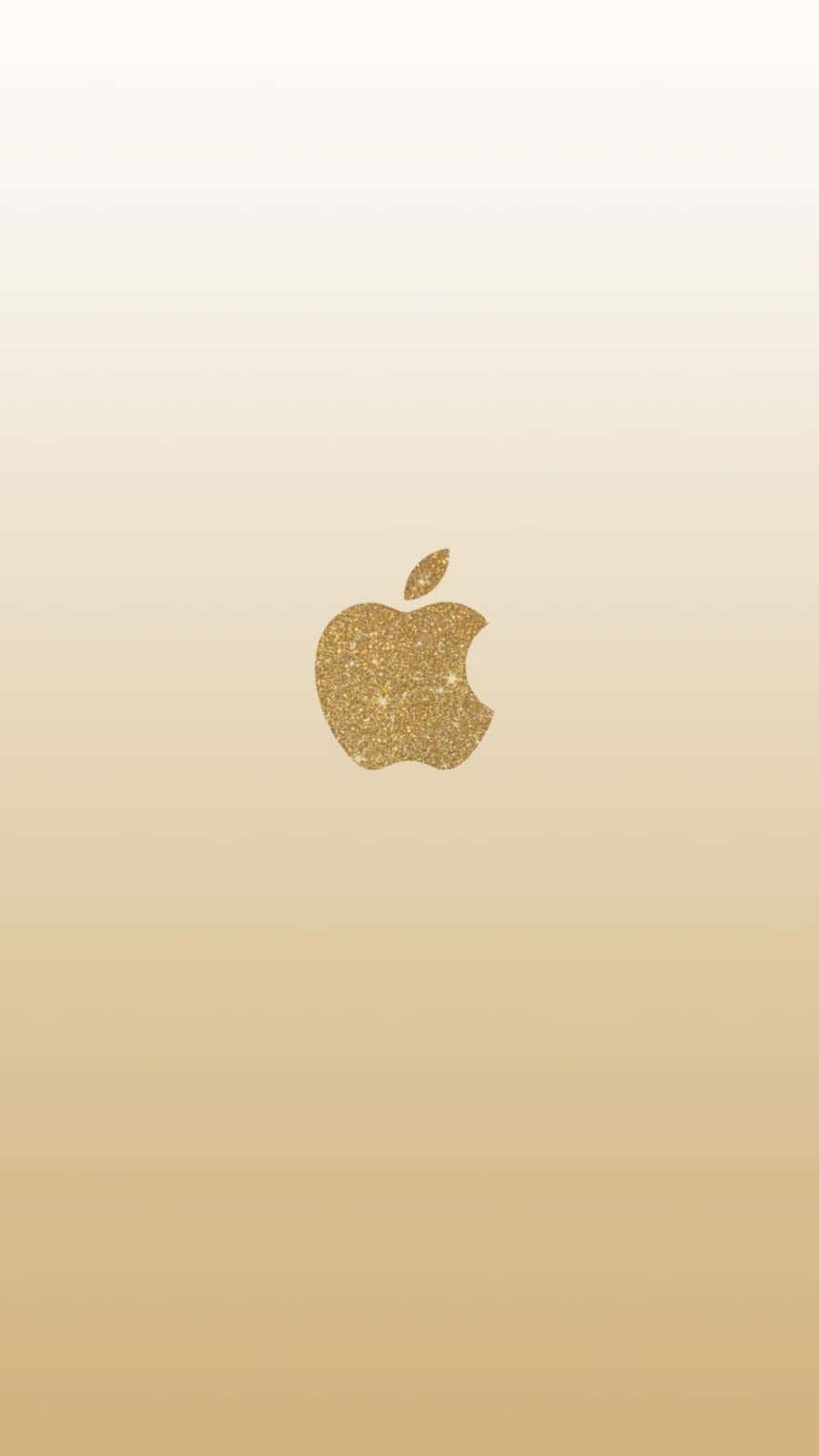 閃閃發光的金色Apple標誌在米色漸變背景上。