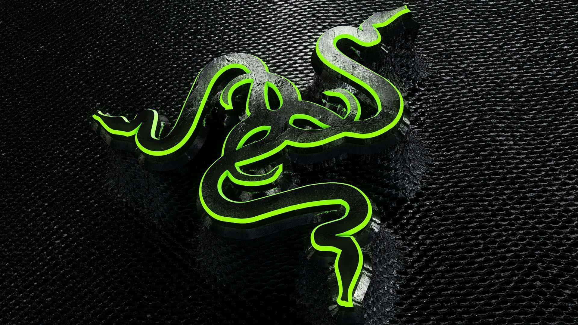 發光霓虹綠色Razer標誌在黑色紋理背景上