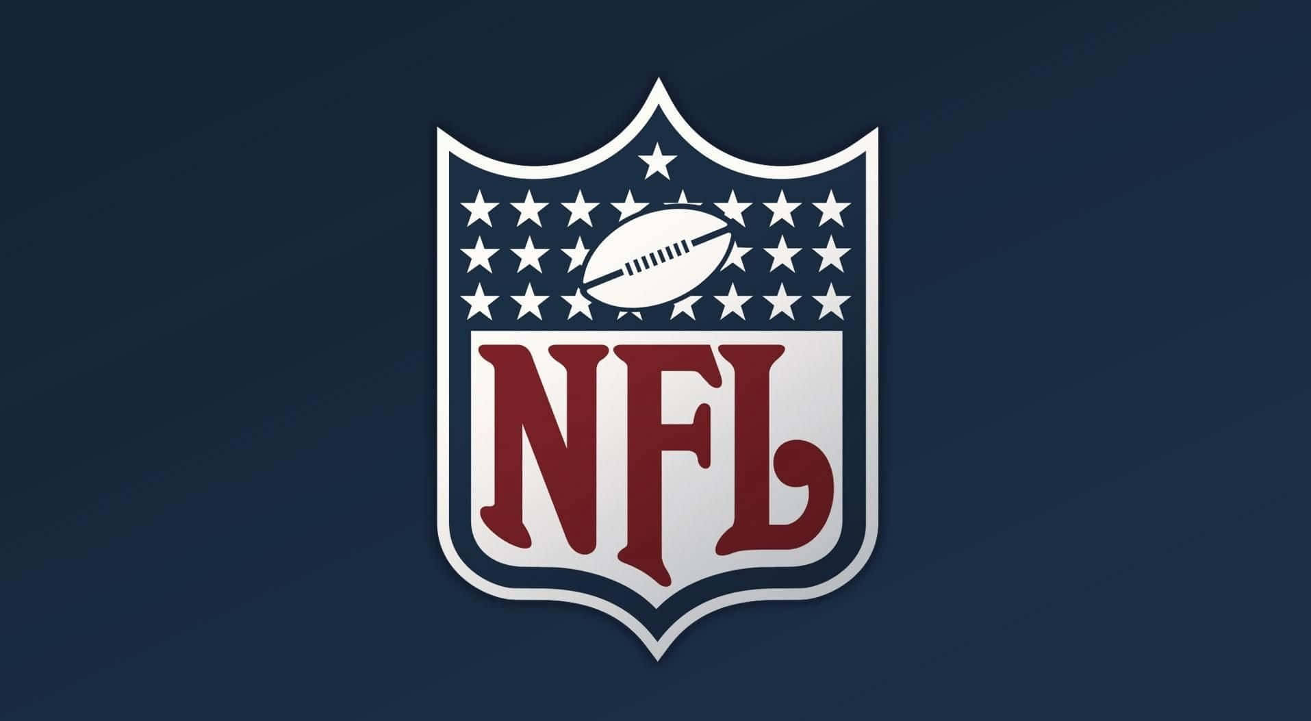 NFL 桌布 壁紙 — 官方NFL標誌居中於深藍色漸變背景上，帶有白色星星和一個足球，位於粗體紅色字母上方。