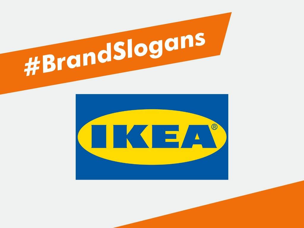 帶有橙色橫幅的Ikea標誌，上面寫著hashtag brandslogans