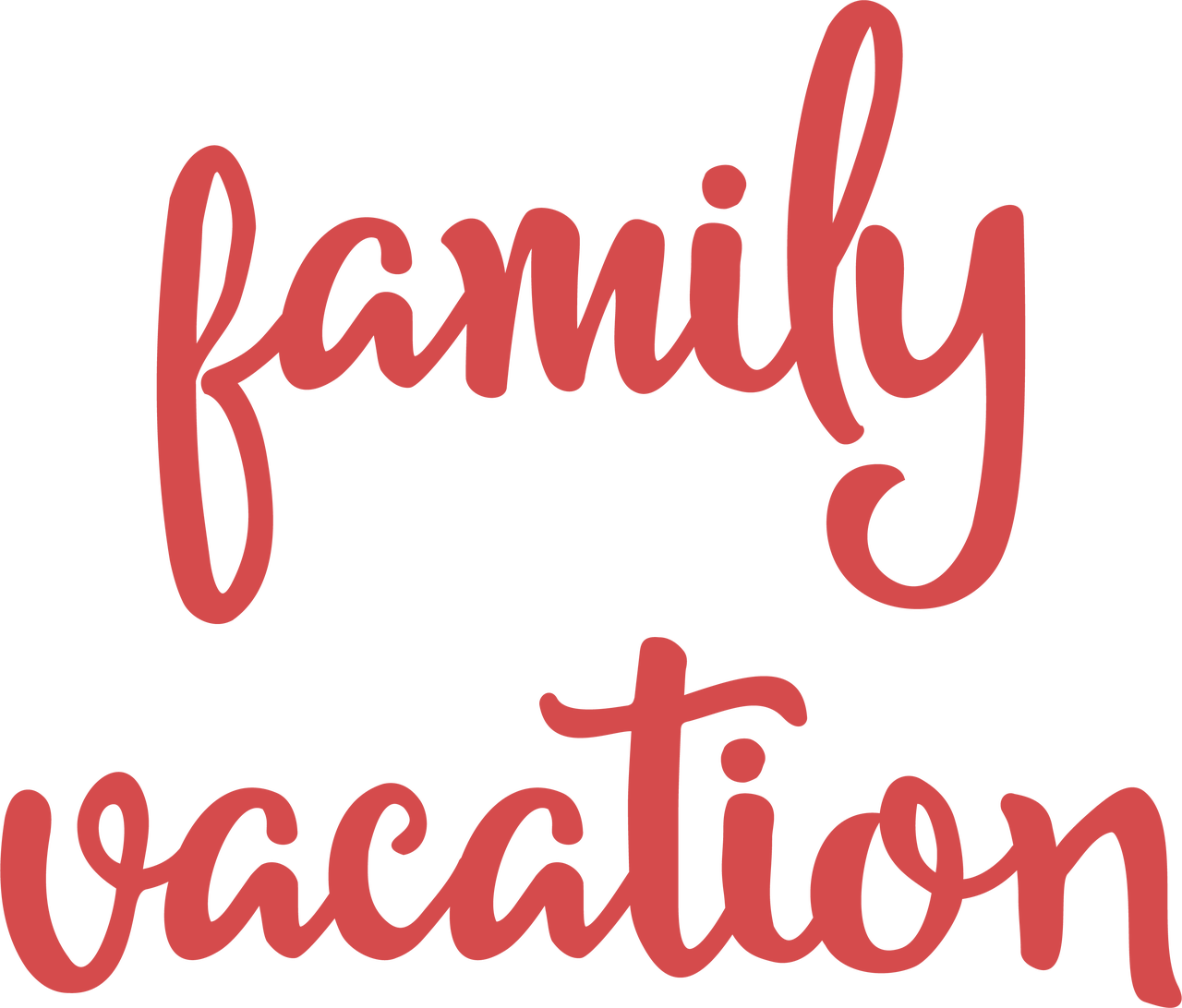 家庭度假文字圖形 壁紙 — 粗體紅色草書文字 family vacation 在 stark 黑色背景上脫穎而出。