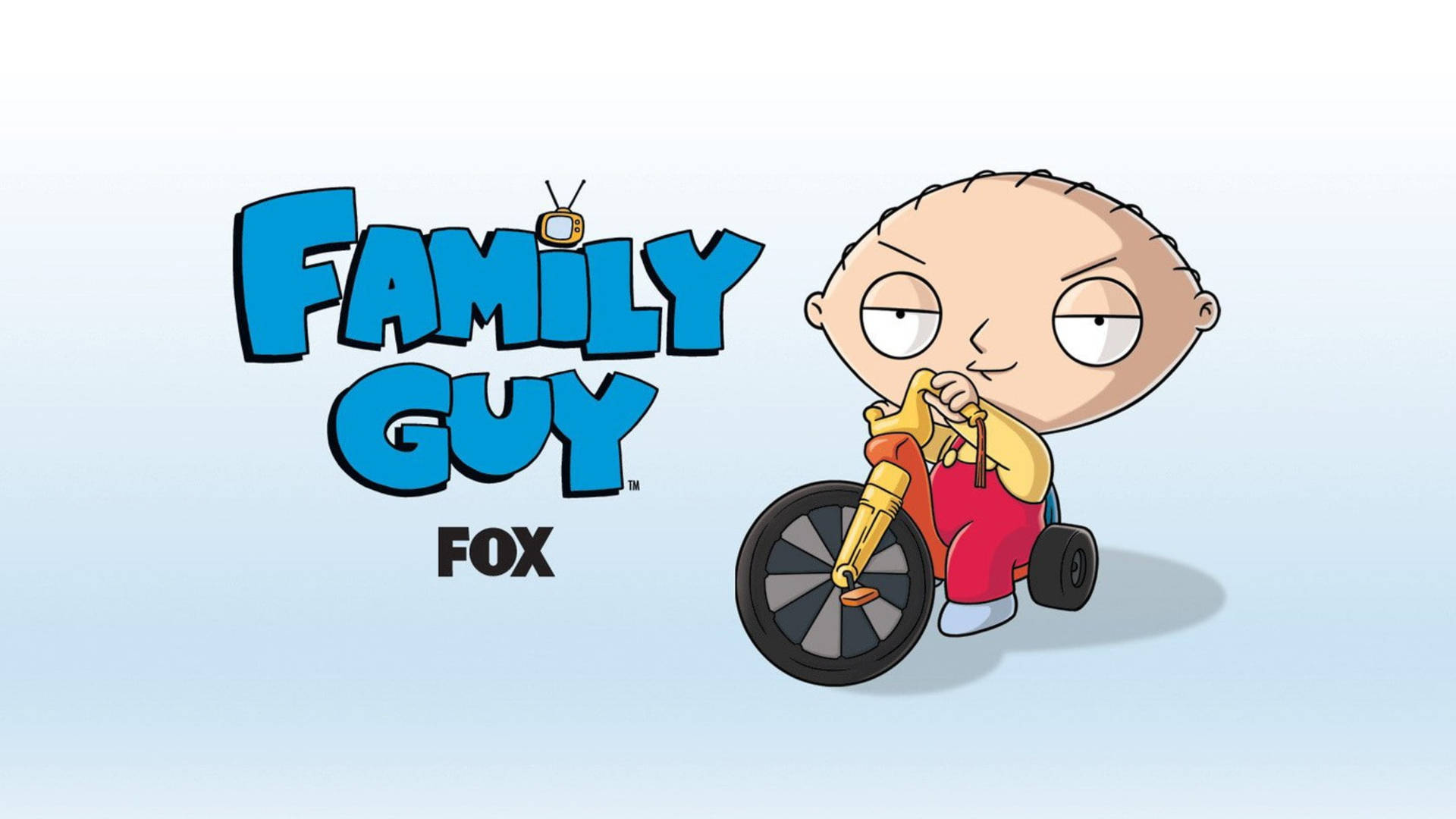 Stewie Griffin 在三輪車上，旁邊是 Family Guy 標誌。
