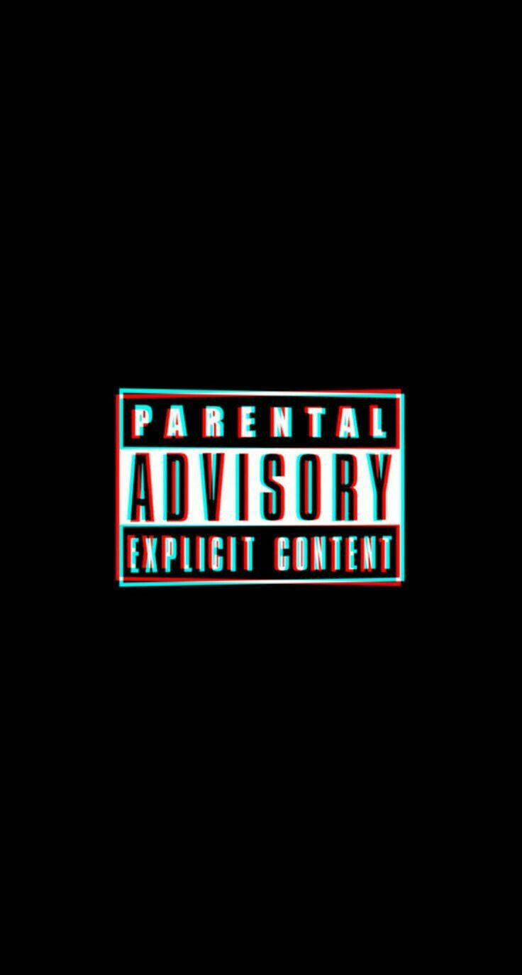 家長 advisory 標誌 壁紙 — 一個簡潔的黑色背景上，有一個發光的紅色和青色3D立體父母指引標籤，以粗體大字居中顯示。