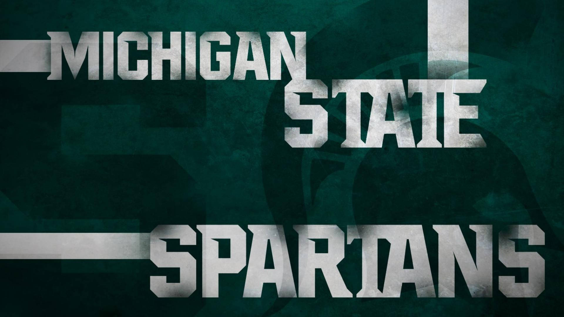 Michigan State Spartans 球隊標誌，在帶有紋理的深綠色背景上使用粗體銀色文字。