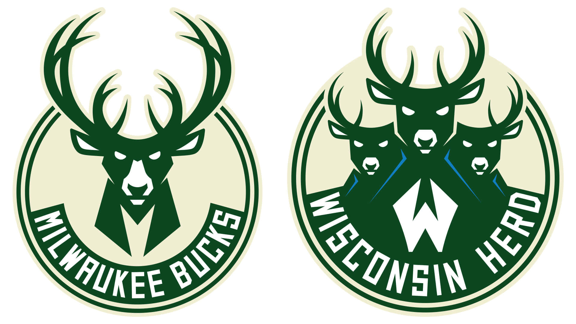 Milwaukee Bucks 和 Wisconsin Herd 球隊標誌，以鹿頭為特色，綠色和奶油色。