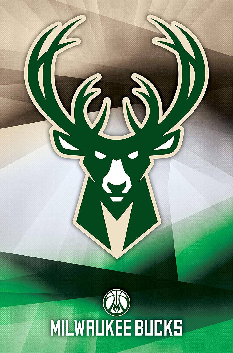 密爾瓦基 bucks 梯度背景 壁紙 — 一個大膽的綠白相間密爾沃基公鹿鹿頭標誌，在幾何漸變背景上脫穎而出。