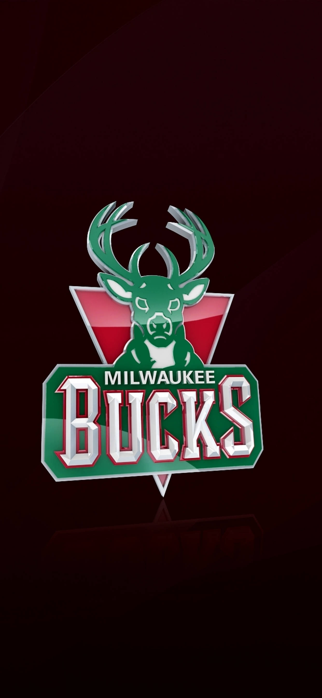 密爾瓦基 bucks 深紅色調 壁紙 — 密爾沃基公鹿隊標誌，綠色鹿頭和紅色盾牌，深酒紅色背景，帶有微妙反射。