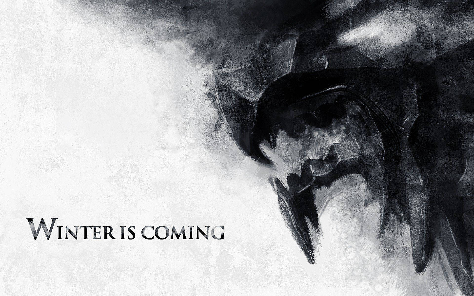 一隻帶有哥德字體 winter is coming 短語的威脅性冰龍。