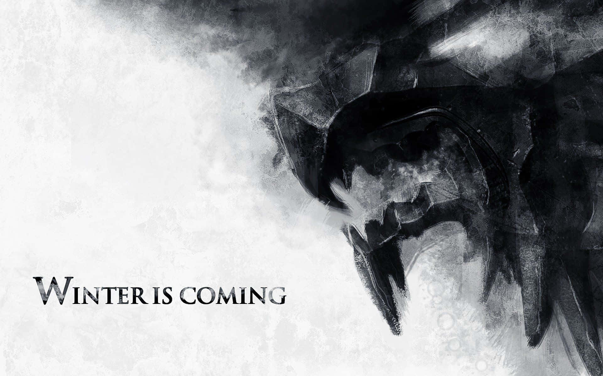 一個帶有短語 winter is coming 的威嚴冰龍頭。