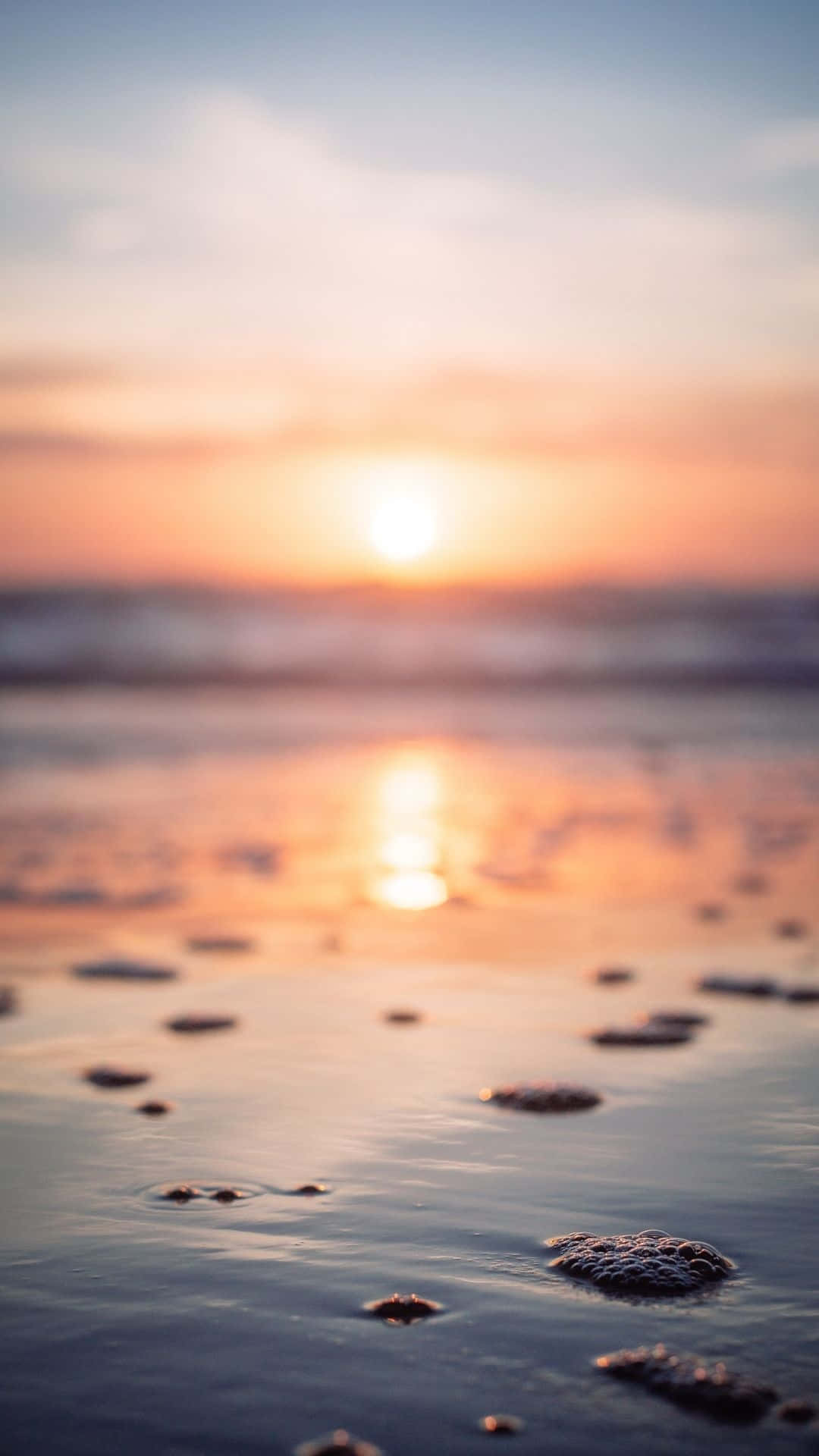 夕陽下的海洋，淺水和泡沫