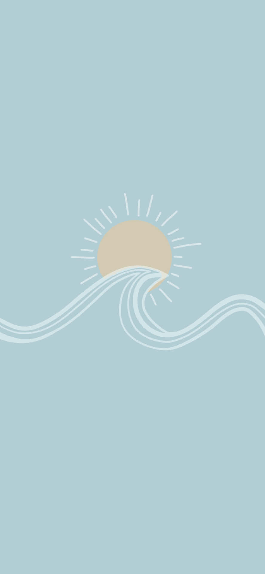 太陽在風格化的海浪上升起，極簡設計。