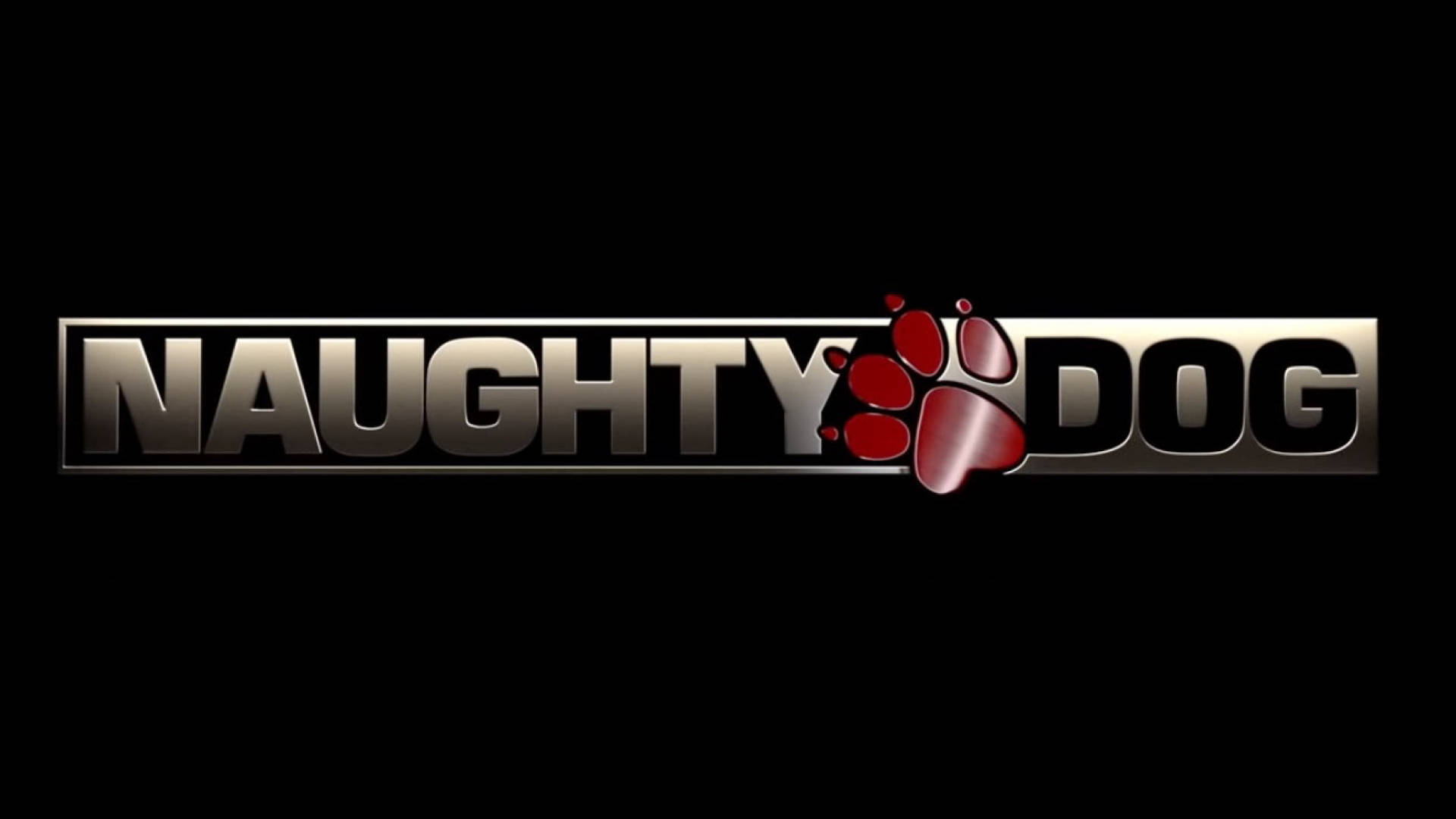 Naughty Dog 工作室標誌，黑色背景上有紅色爪印