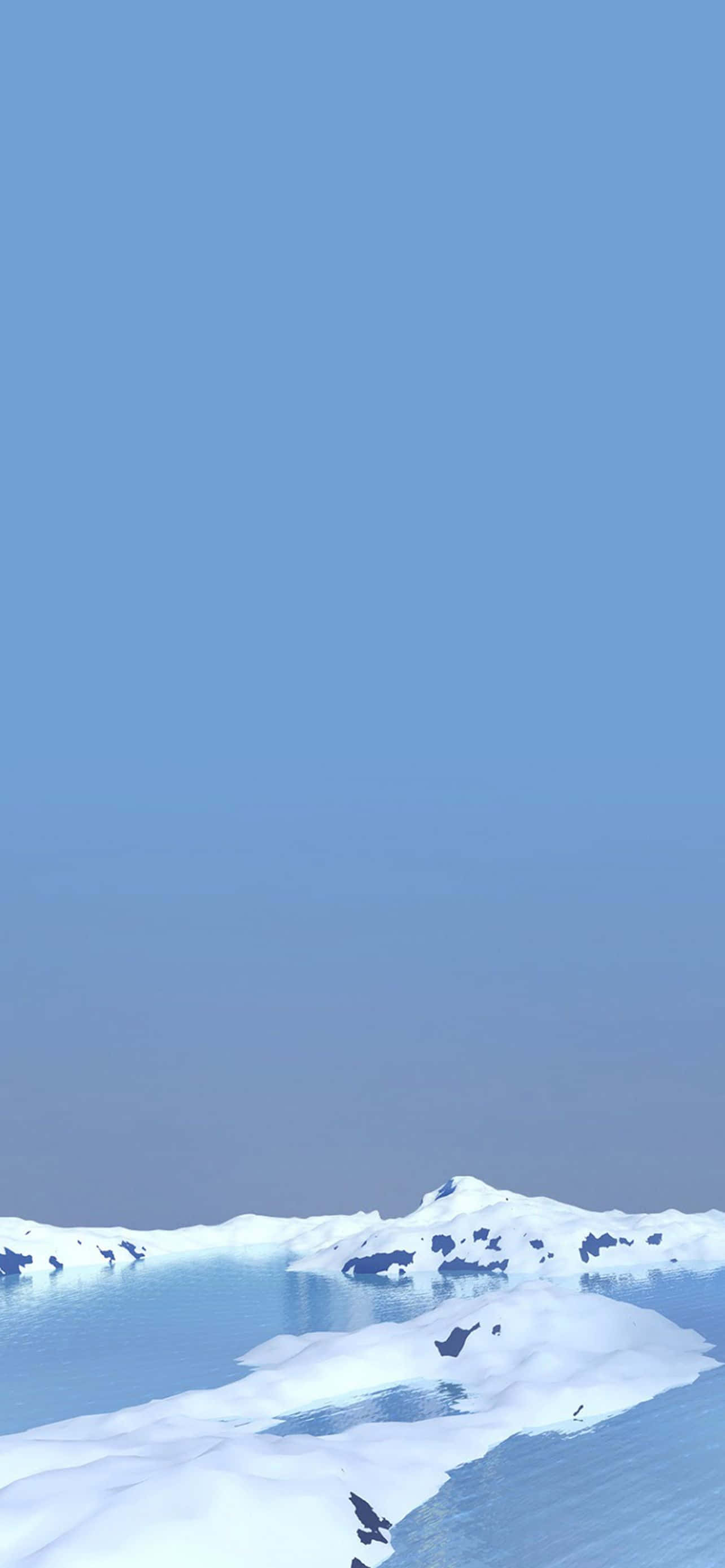 Blue iPhone 桌布 壁紙 — 寧靜的冬日景象，白雪覆蓋的浮冰在清澈淡藍色的天空下漂浮在平靜的藍色水面上。