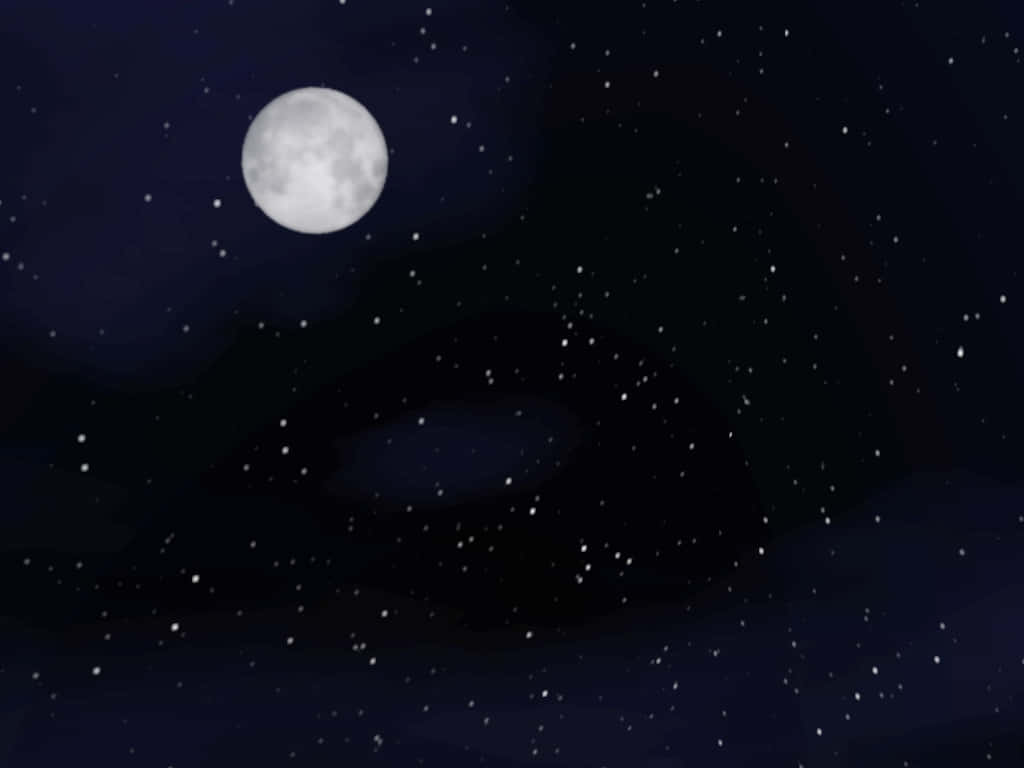 Beautiful Star 桌布 壁紙 — 寧靜的夜空，佈滿閃爍的星星和一輪明亮的滿月，在烏雲上投下柔和的光芒。