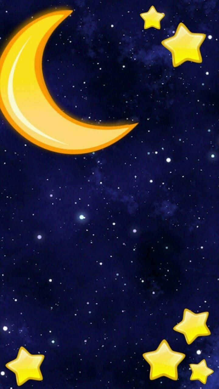 星空夜空，帶有新月和閃爍的星星。