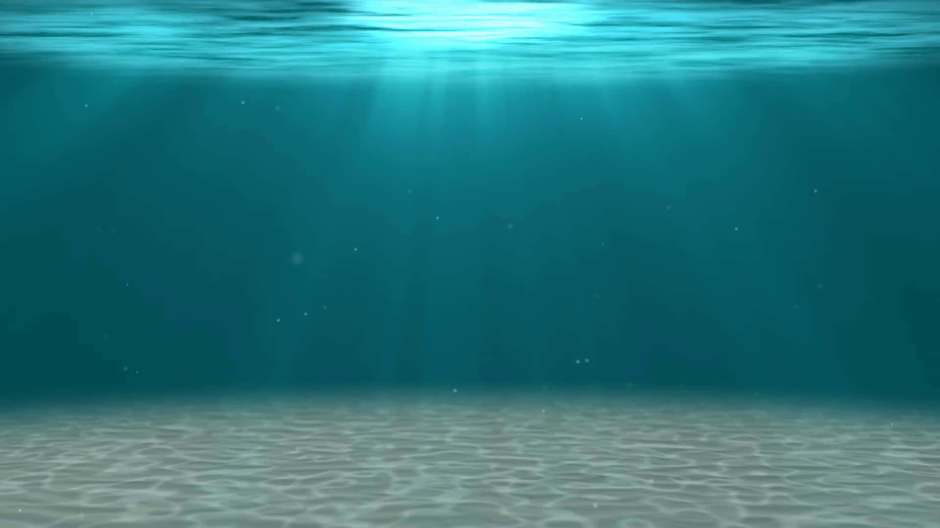 寧靜的水下世界景觀 壁紙 — 陽光穿透碧綠海水，照射在沙質海床上，形成輕柔漣漪和漂浮微粒。