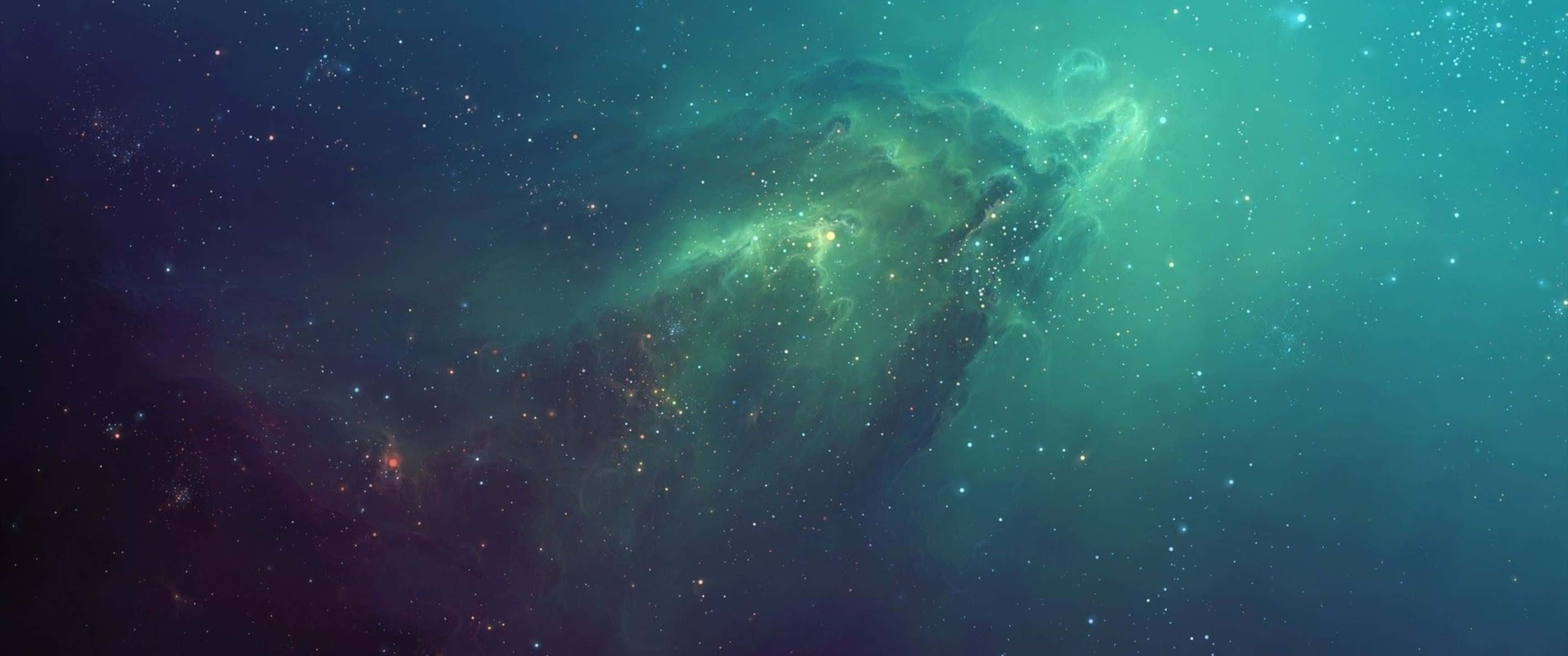 寧靜美麗的藍色宇宙 壁紙 — 宇宙星雲在深空星場中散發出翡翠色和藍綠色的光芒。