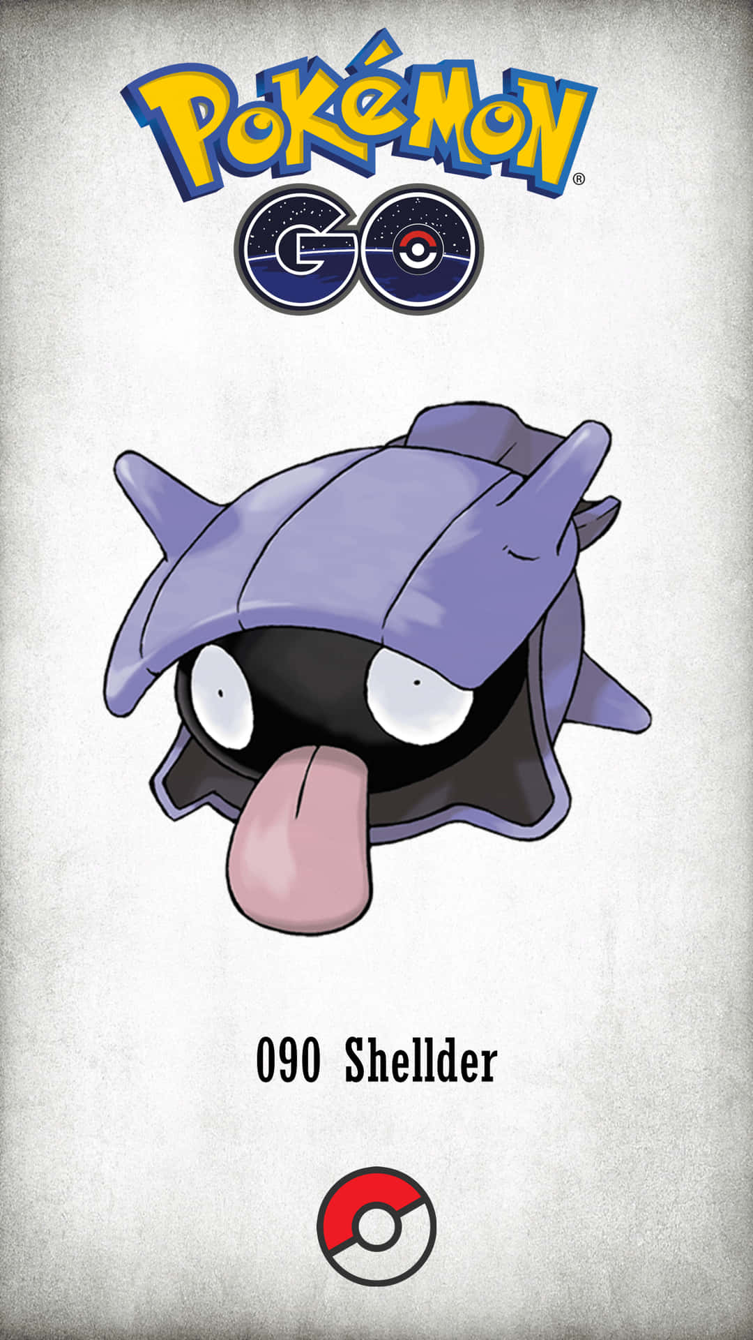 大舌貝寶可夢伸出舌頭，帶有 Pokémon GO 標誌和編號 090。