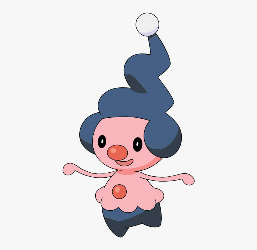 寶可夢 Mime Jr. 電話壁紙 壁紙 — 一個戴著藍色螺旋帽和紅鼻子的快樂粉紅色卡通角色在純色背景上漂浮。