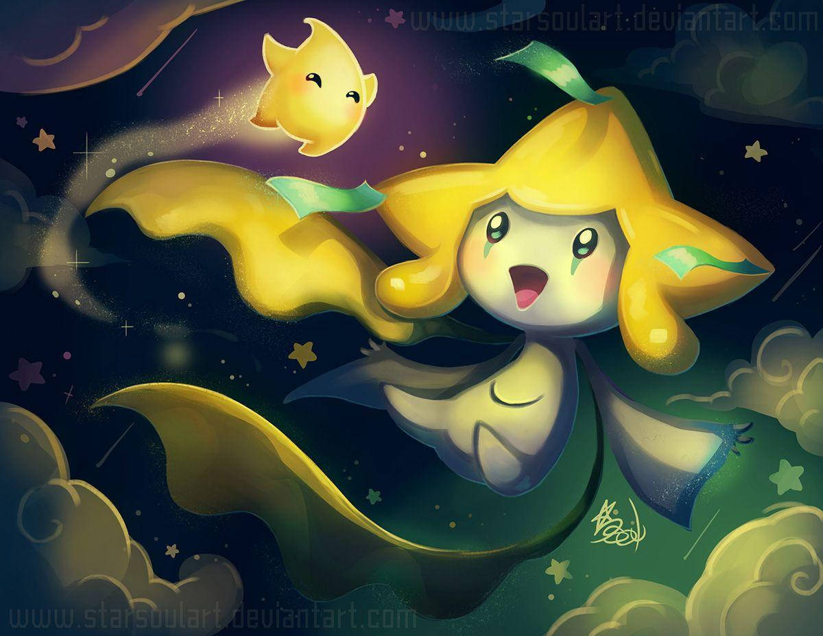 一隻黃色飛行生物，身後跟著一個較小的自己，在繁星點點的夜空中飛翔。